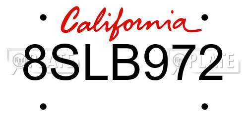 8SLB972 California License Plate