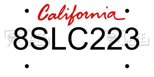 8SLC223 California License Plate