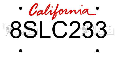8SLC233 California License Plate