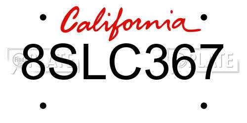 8SLC367 California License Plate