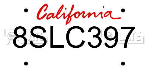 8SLC397 California License Plate