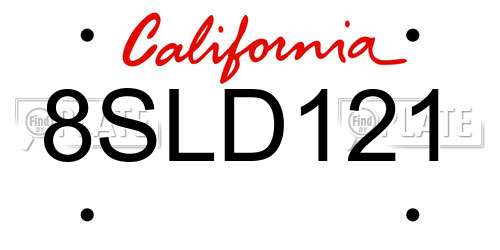 8SLD121 California License Plate