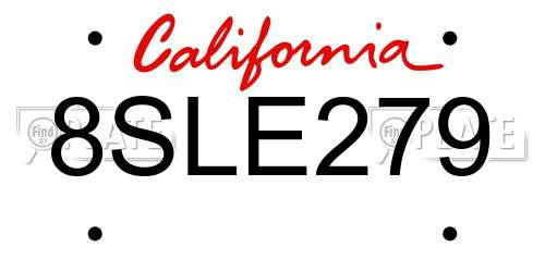 8SLE279 California License Plate