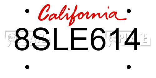 8SLE614 California License Plate
