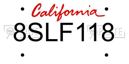 8SLF118 California License Plate