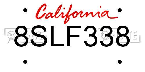 8SLF338 California License Plate