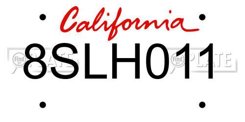8SLH011 California License Plate