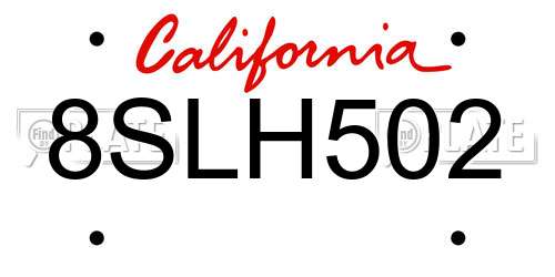 8SLH502 California License Plate