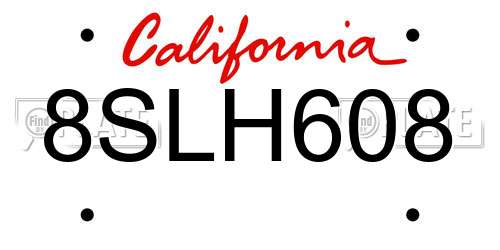 8SLH608 California License Plate