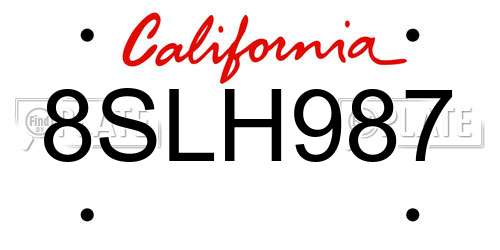 8SLH987 California License Plate