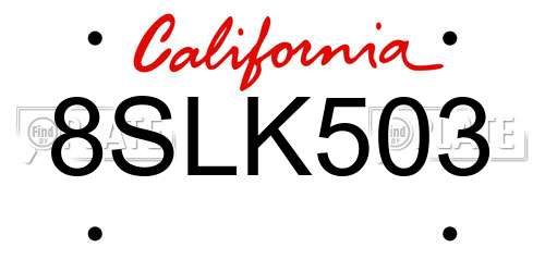 8SLK503 California License Plate