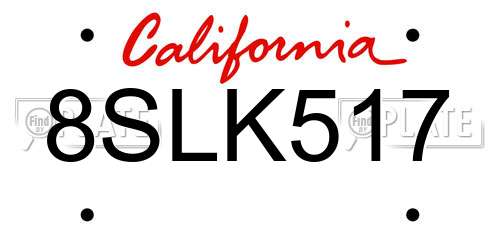 8SLK517 California License Plate