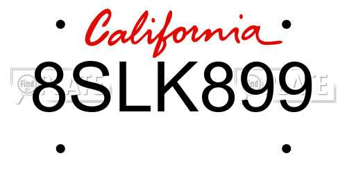 8SLK899 California License Plate