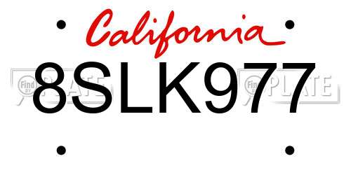 8SLK977 California License Plate
