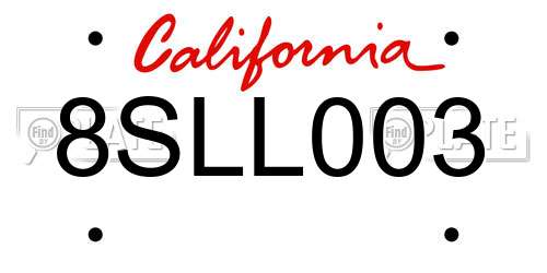8SLL003 California License Plate