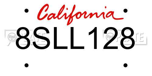 8SLL128 California License Plate