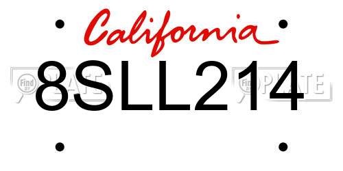 8SLL214 California License Plate