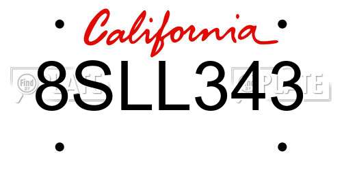 8SLL343 California License Plate