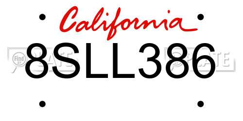 8SLL386 California License Plate
