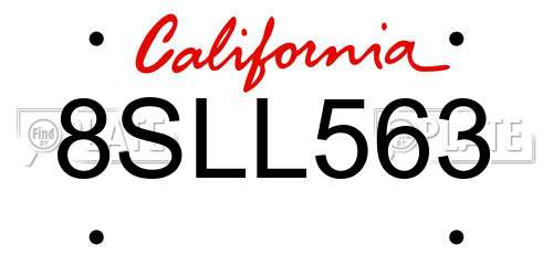 8SLL563 California License Plate