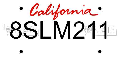 8SLM211 California License Plate