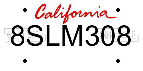 8SLM308 California License Plate
