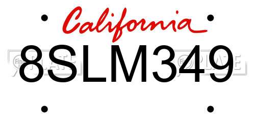8SLM349 California License Plate