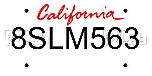 8SLM563 California License Plate