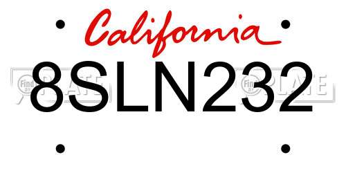 8SLN232 California License Plate