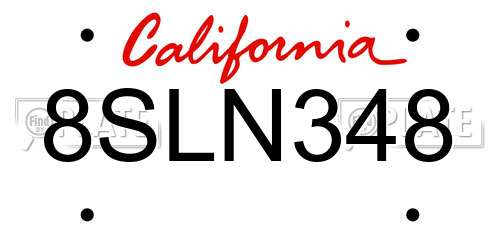 8SLN348 California License Plate