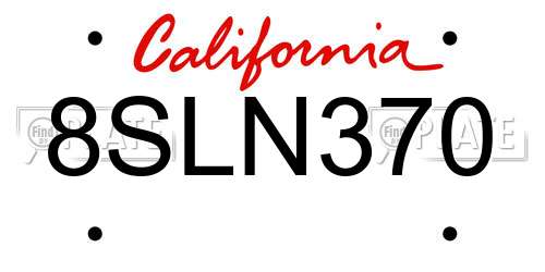 8SLN370 California License Plate