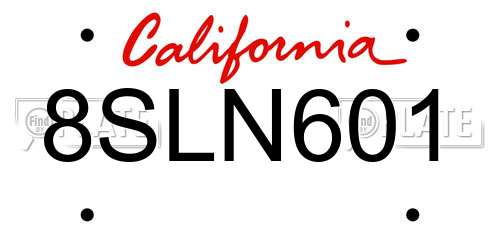 8SLN601 California License Plate
