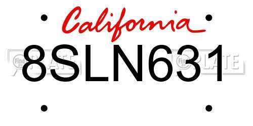 8SLN631 California License Plate