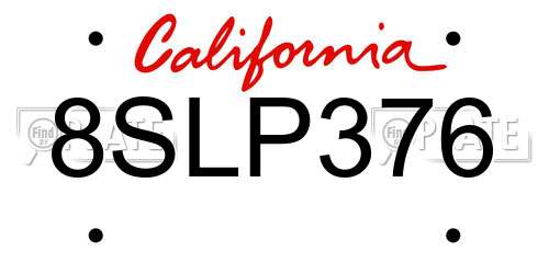 8SLP376 California License Plate