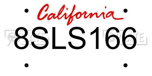 8SLS166 California License Plate