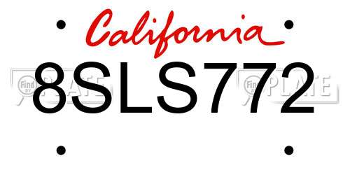 8SLS772 California License Plate