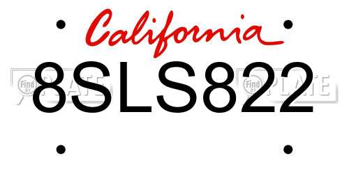 8SLS822 California License Plate