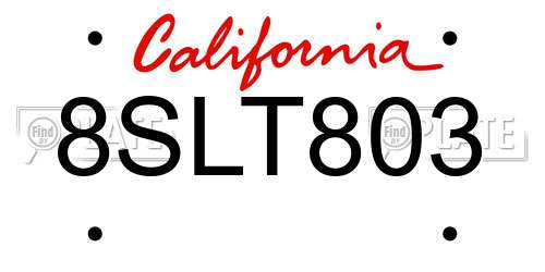 8SLT803 California License Plate