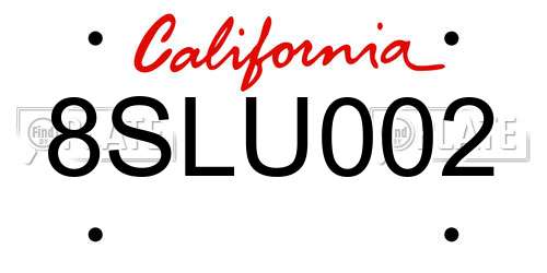 8SLU002 California License Plate