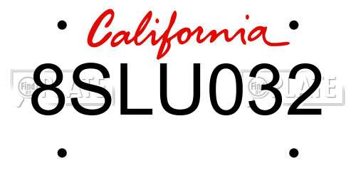 8SLU032 California License Plate