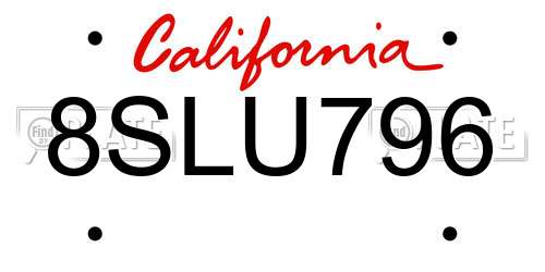 8SLU796 California License Plate