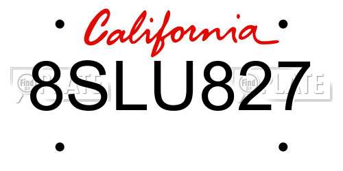 8SLU827 California License Plate