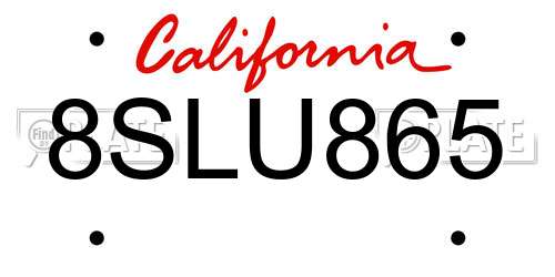 8SLU865 California License Plate
