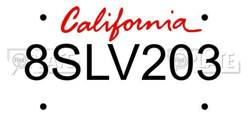 8SLV203 California License Plate