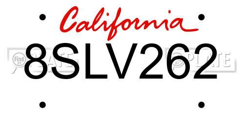 8SLV262 California License Plate