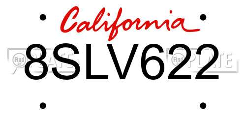 8SLV622 California License Plate