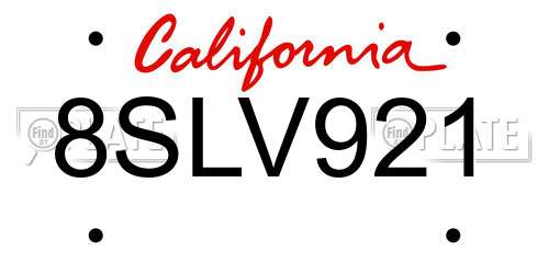 8SLV921 California License Plate