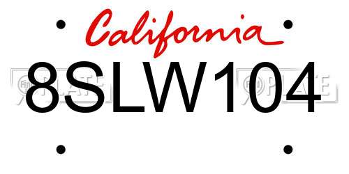 8SLW104 California License Plate