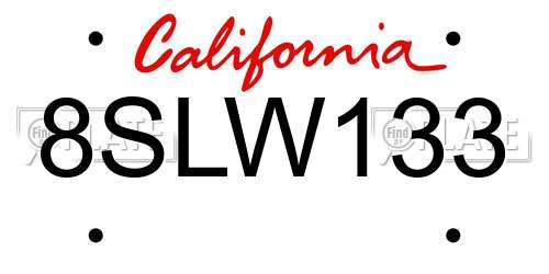 8SLW133 California License Plate
