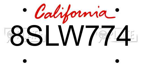 8SLW774 California License Plate